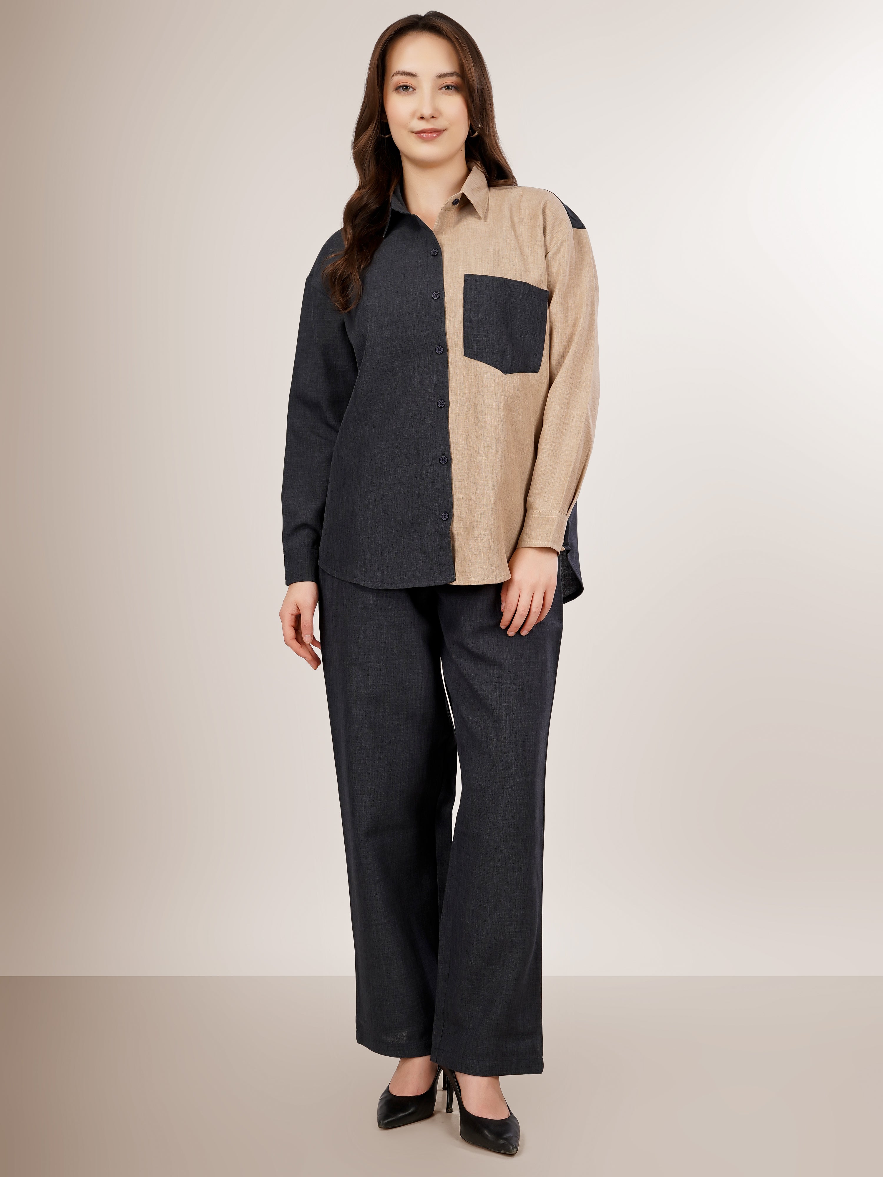 CHIC CONTRAST LINEN CO-ORD SET - NOIR & SAND EDITION