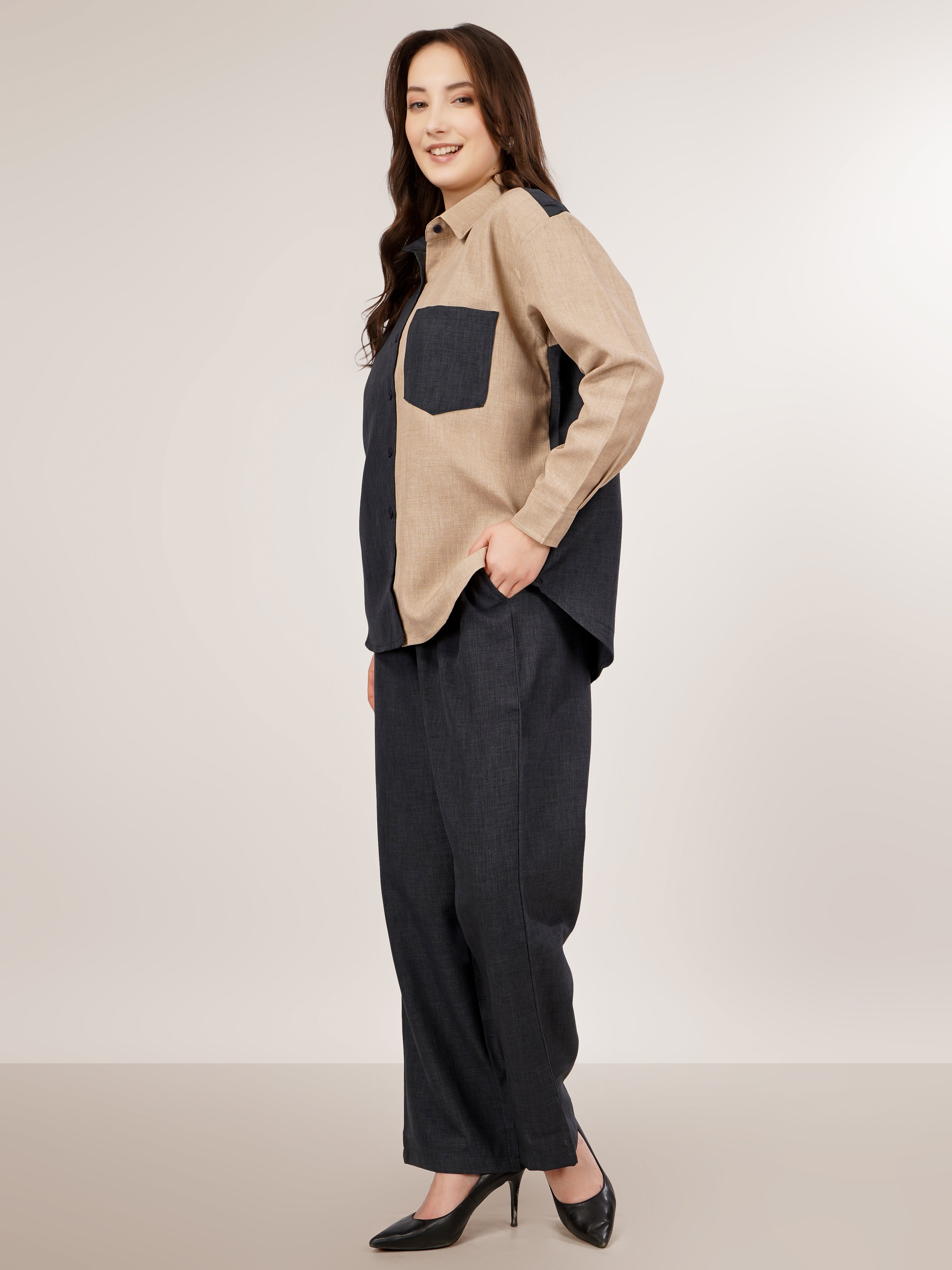 CHIC CONTRAST LINEN CO-ORD SET - NOIR & SAND EDITION