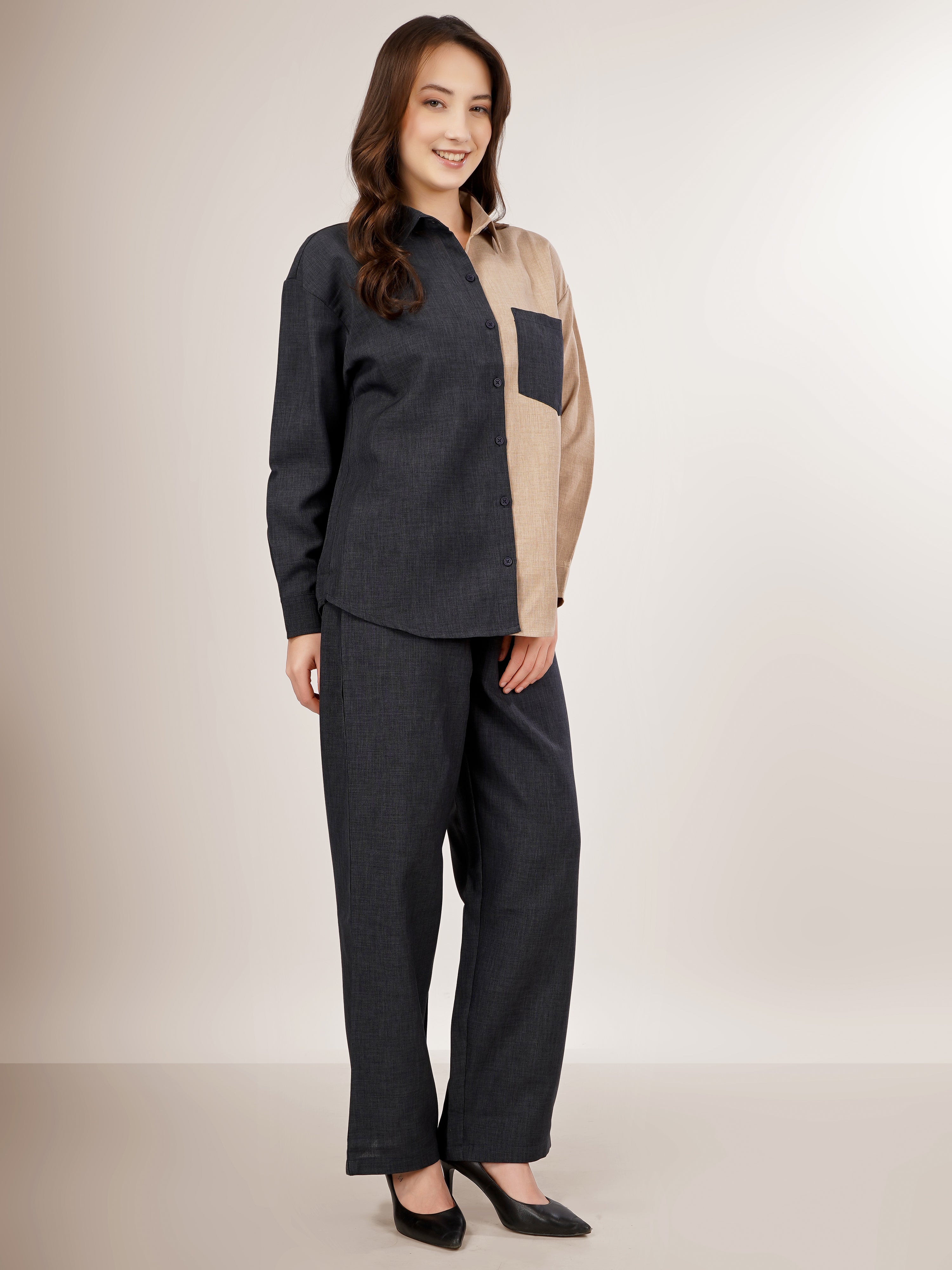 CHIC CONTRAST LINEN CO-ORD SET - NOIR & SAND EDITION