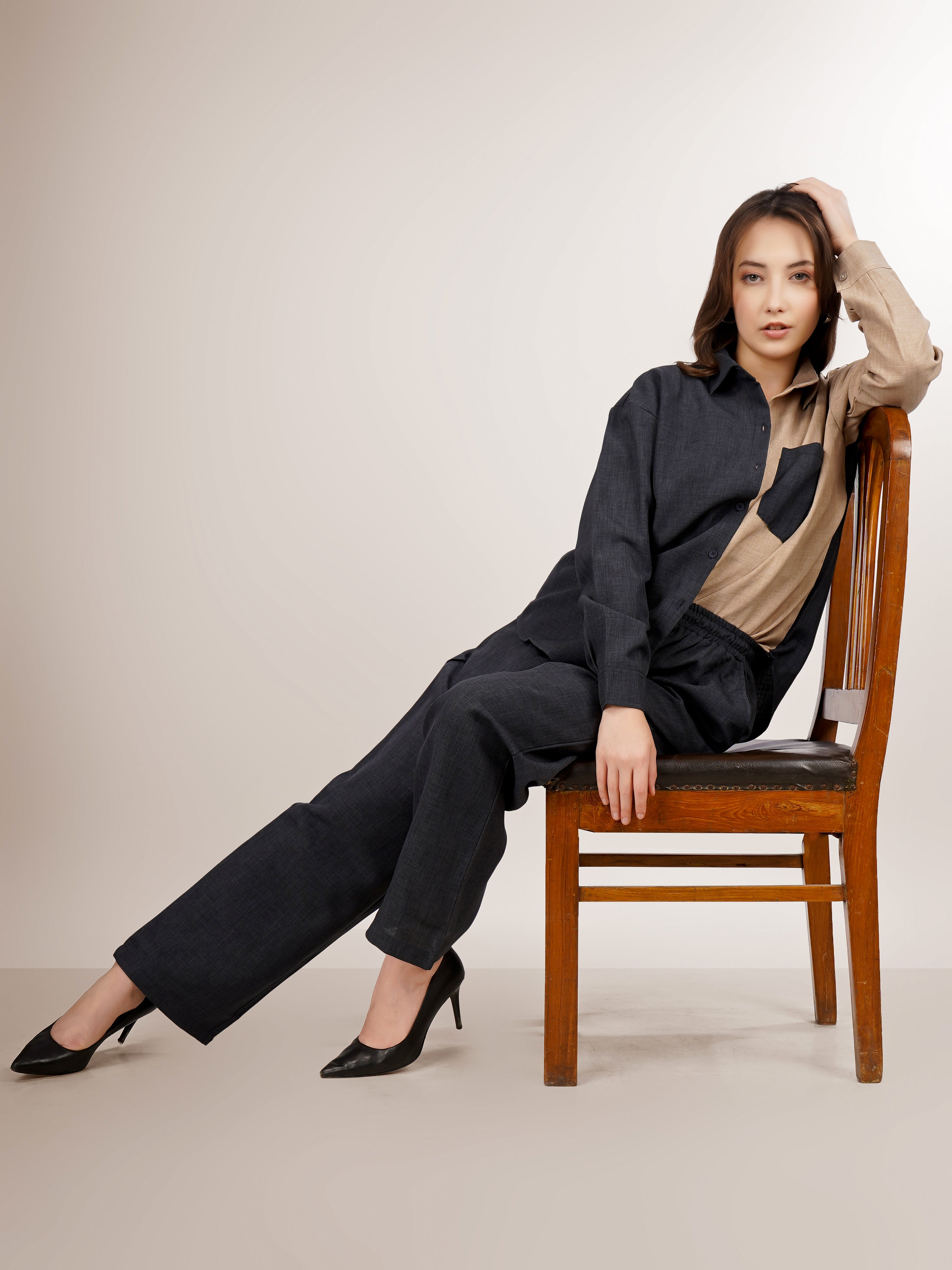 CHIC CONTRAST LINEN CO-ORD SET - NOIR & SAND EDITION