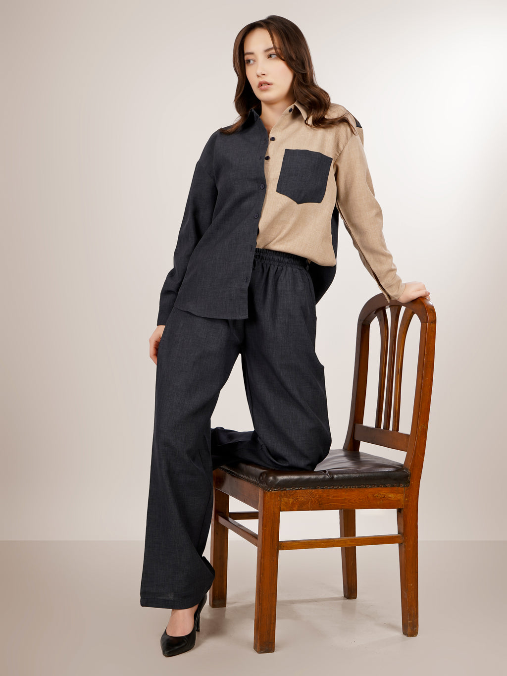 CHIC CONTRAST LINEN CO-ORD SET - NOIR & SAND EDITION